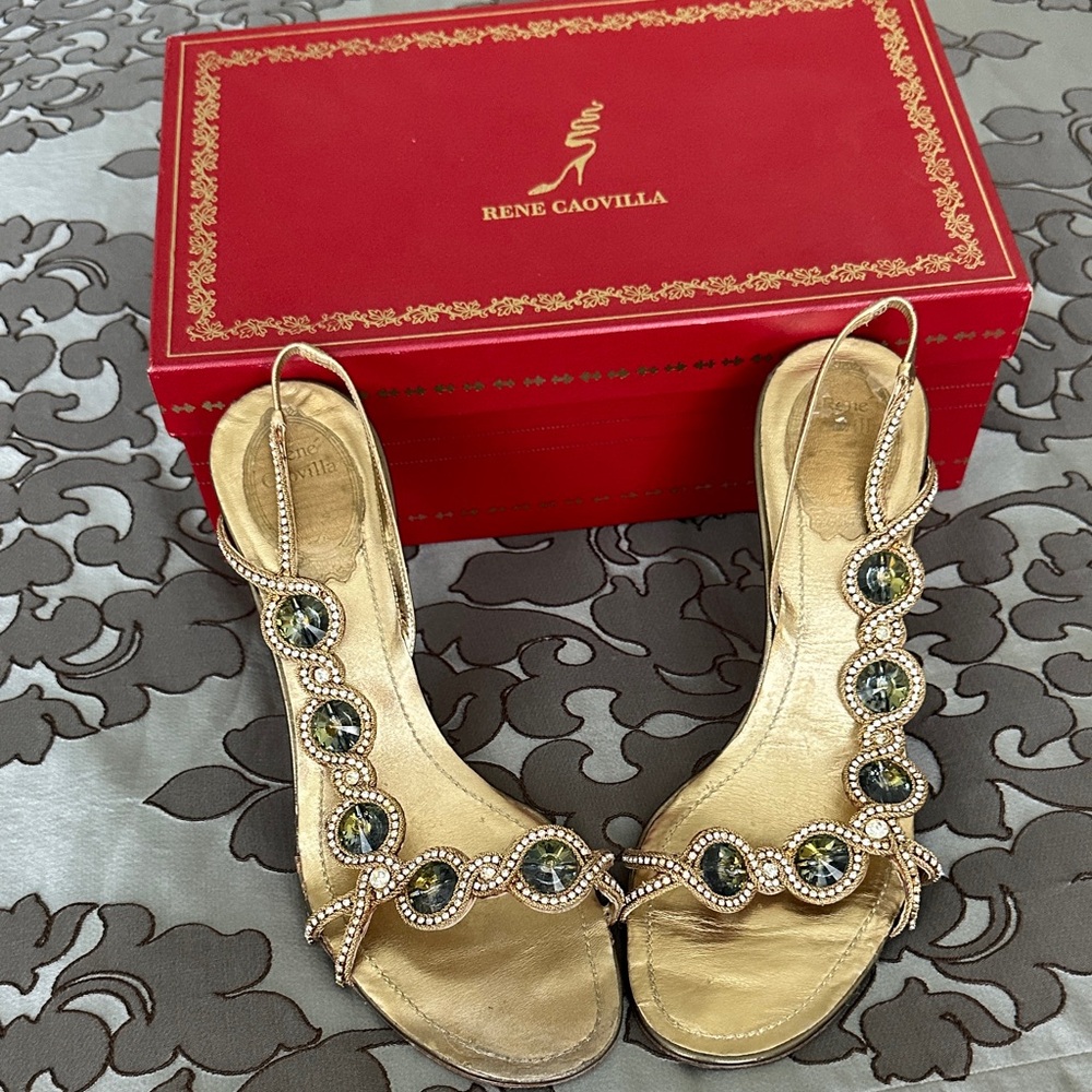 Rene Caovilla Gold and Silver Embellished Sandals